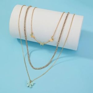 Three layered butterfly necklace
